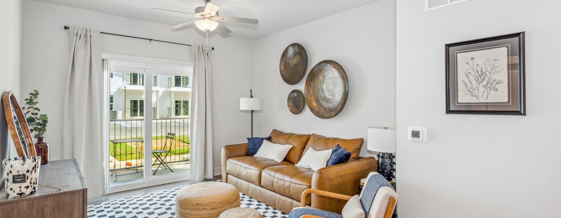 a living room with a couch and a table